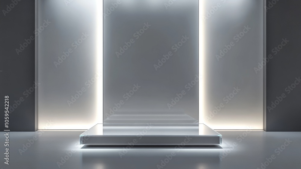 Poster minimalist display space with illuminated background for artistic showcases and presentations