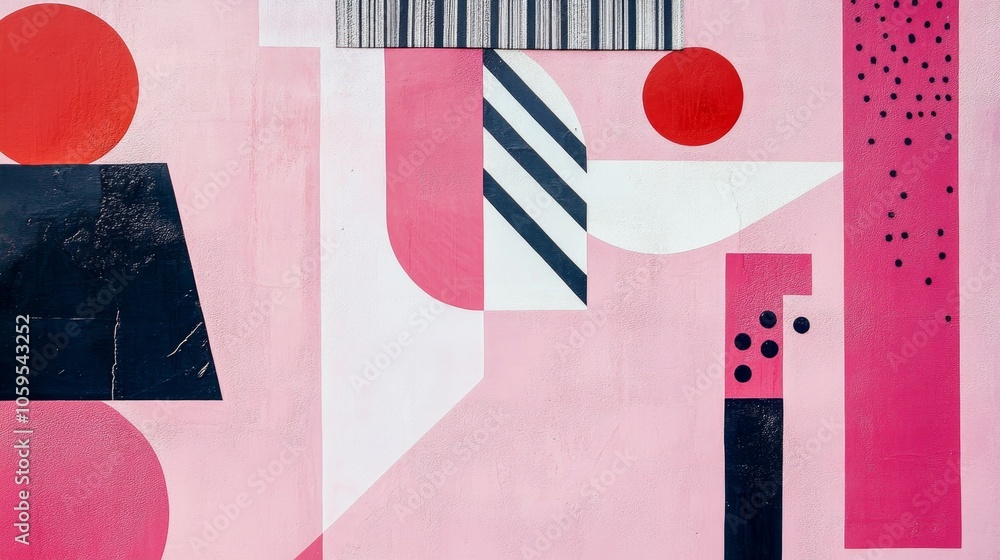 Poster vibrant abstract composition exploring shapes colors and patterns in contemporary art