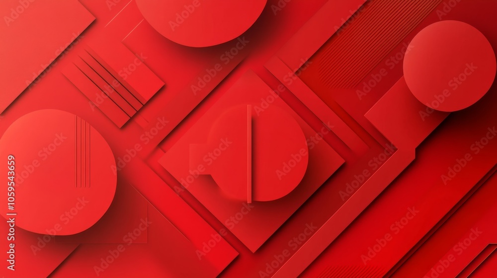 Poster dynamic red geometric abstract background with circular elements and linear accents