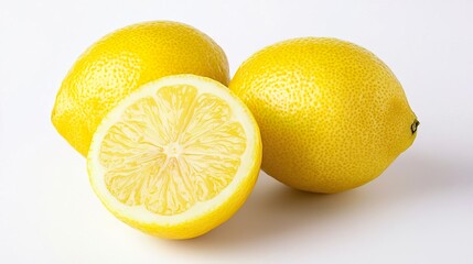 Whole lemon isolated on a white background, featuring full depth of field and clarity. selective focus on foreground, copy space for text, ultra HD,