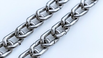 Obraz premium Metal chains isolated on a white background, featuring clear detail with a clipping path. selective focus on foreground, copy space for text, ultra HD,
