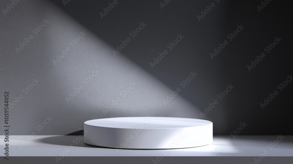 Poster minimalist display platform with dramatic lighting for showcasing objects