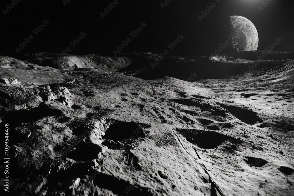 Poster view of planet earth from the moon, space exploration concept generative ai