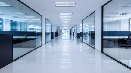 Obraz premium Modern Open Office with Glass Dividers and Sleek Design