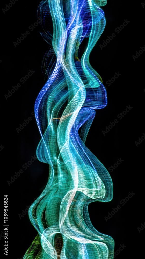 Poster a fluid, colorful wave of light creating an abstract visual effect against a dark background.