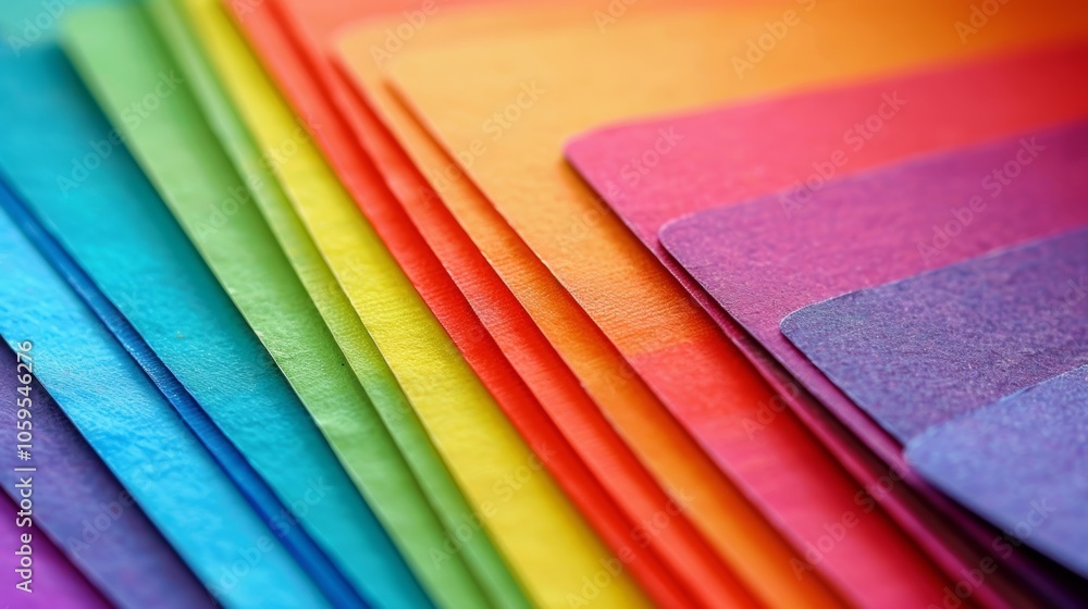 Poster colorful paper sheets form a vibrant rainbow pattern, perfect for creative projects. add a pop of co