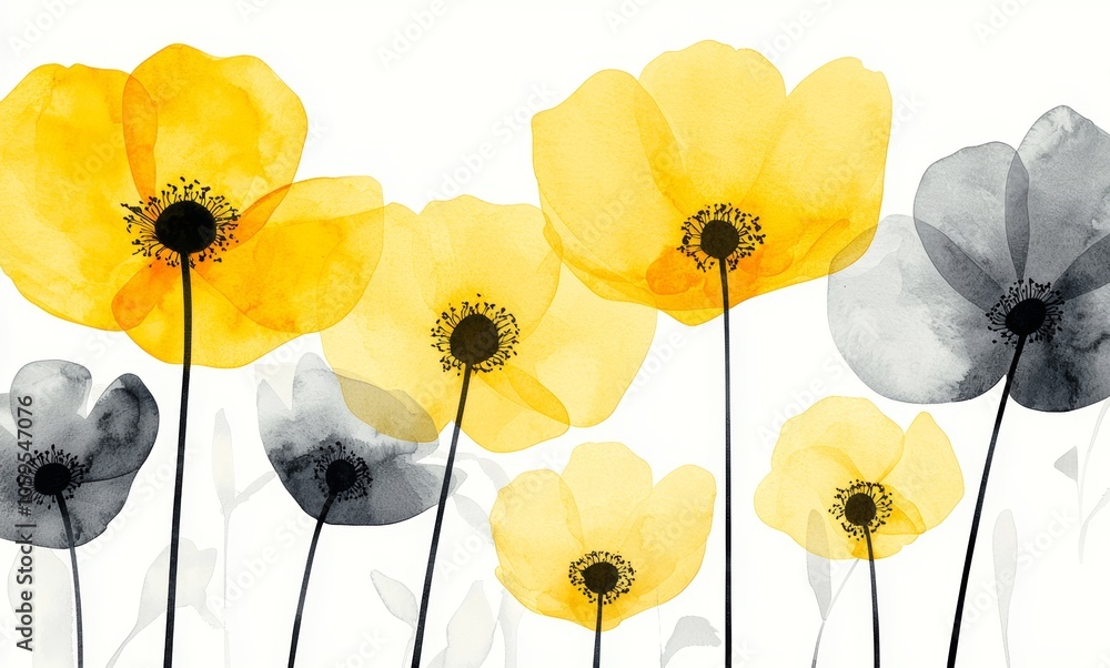 Poster soft yellow watercolor monotone flower power pattern for spring and summer designs generative ai