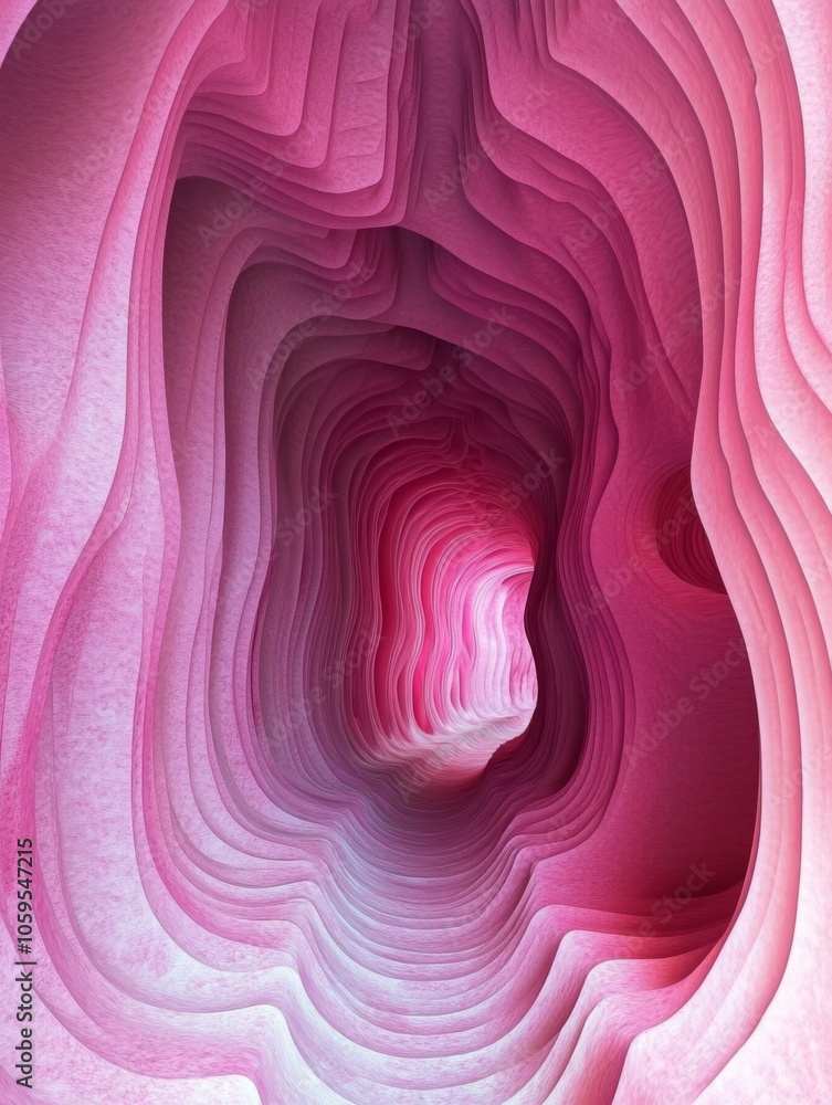Poster surreal pink fractal shapes resembling a psychedelic experience, ideal for abstract art or design pr