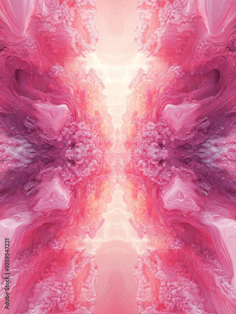 Poster Surreal Pink Fractal Shapes Resembling a Psychedelic Experience, Ideal for Abstract Art or Design Projects Generative AI