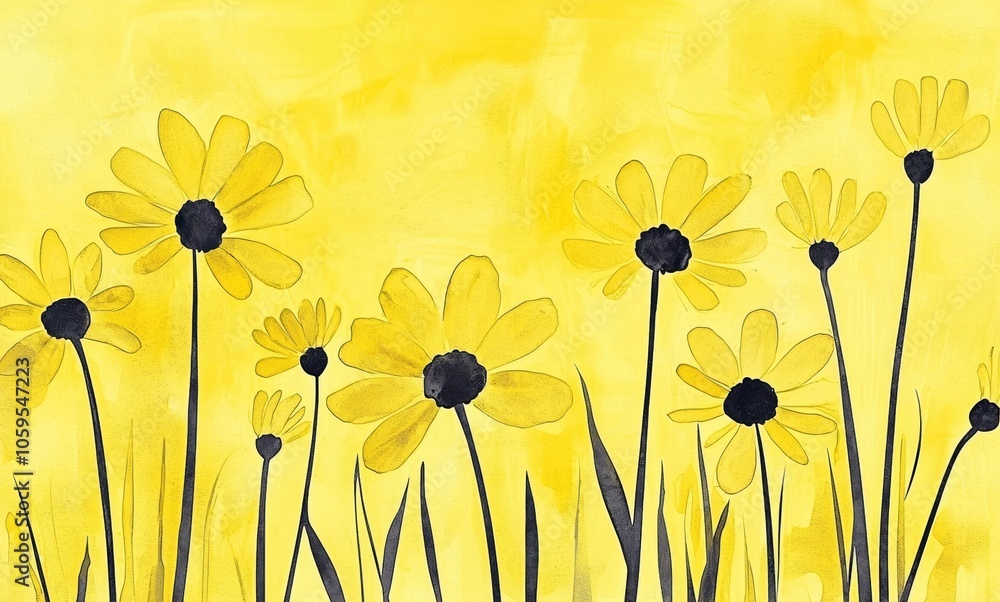 Poster soft yellow watercolor monotone flower power pattern for spring and summer designs generative ai
