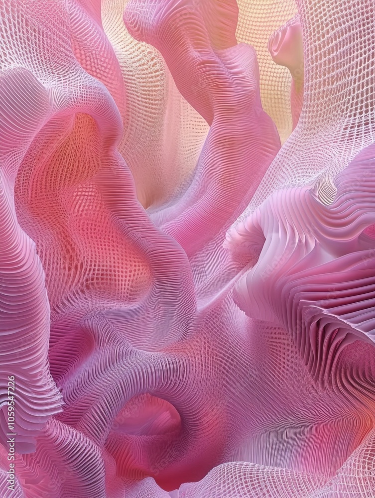 Poster surreal pink fractal shapes resembling a psychedelic experience, abstract background for creative pr