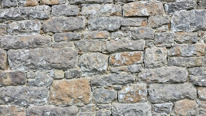 Obraz premium Strong durable stone wall with varying shades of gray and brown rocks