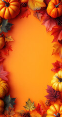 Obraz premium Thanksgiving background pumpkins leaves.