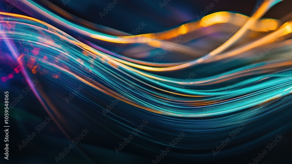 Poster abstract representation of flowing light with vibrant colors and smooth curves.