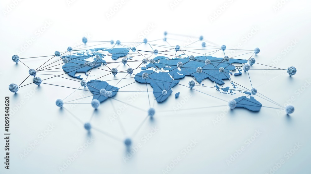 Aufkleber a stylized world map connected by nodes, representing global networking and communication.