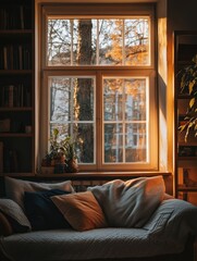 Fototapeta premium Serene Evening Sunlight in Window