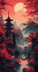 Obraz premium Japanese temple architecture building outdoors.