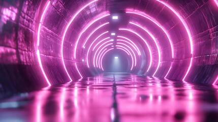 Pink Neon Tunnel 3D Render - Abstract Background
