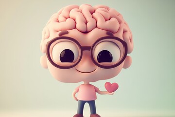 Fototapeta premium Cute Brain Cartoon Holding a Heart Symbol 