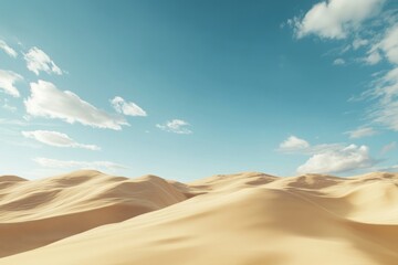 Desert Landscape with Sand Dunes under Blue Sky, Ideal for Travel and Adventure Concepts Generative AI