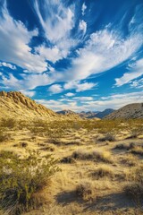 Obraz premium Desert Landscape with Sand Dunes under Blue Sky, Ideal for Travel and Adventure Concepts Generative AI