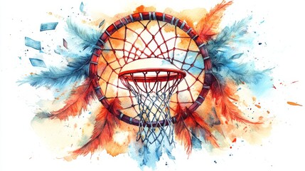 Dreamcatcherthemed basketball hoop with spirit animals and betting slips