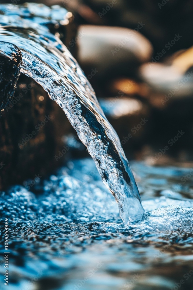 Poster close-up of natural spring water in a stream for refreshment and hydration generative ai