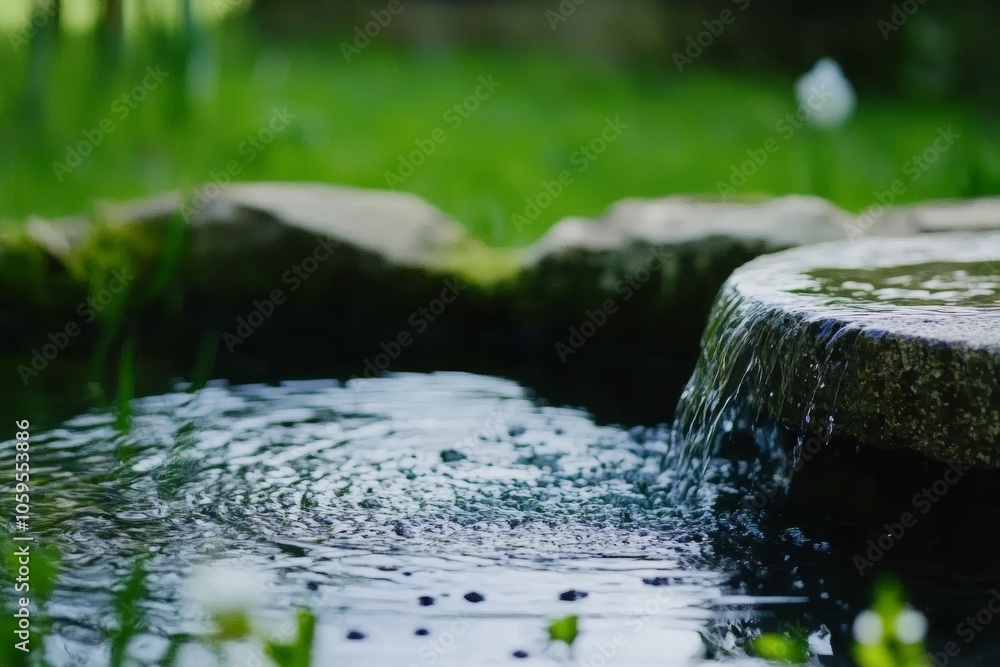Poster close-up of natural spring water in a stream for refreshment and hydration generative ai