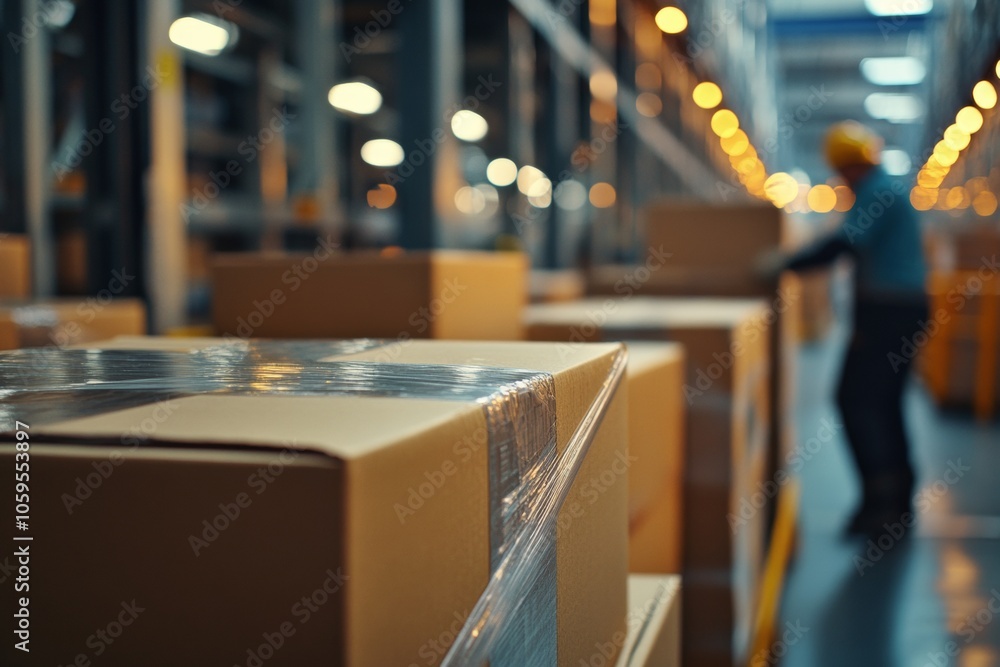 Aufkleber warehouse workers in foreground with storage in background generative ai