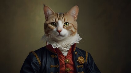 Regal Feline: Aristocratic Cat Portrait in Elegant Attire