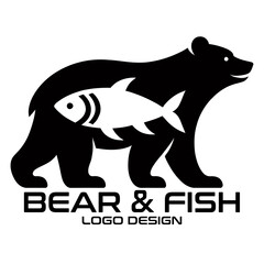 Bear And Fish Vector Logo Design