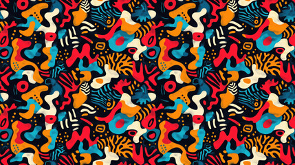 Fototapeta premium Vibrant seamless pattern wallpaper featuring colorful abstract designs perfect for interior decoration and creative projects