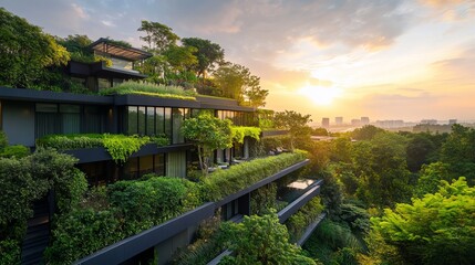 Fototapeta premium Seamless fusion of natural elements within contemporary urban architectural design