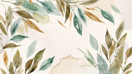 Beautiful watercolor leaves and abstract patterns in soft pastel colors, perfect for artistic backgrounds and designs
