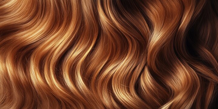 This close-up image features luscious, shiny wavy hair in rich tones of copper and chestnut, Ideal for beauty brands, hair care promotions, or personal care blogs, it showcases healthy