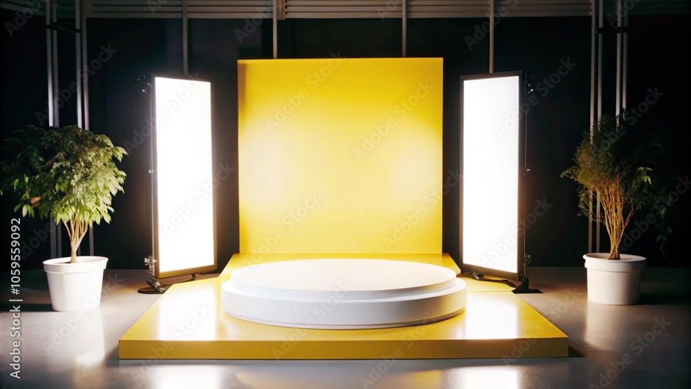 Poster 3d product display podium studio lighting minimalist design closeup of a sleek product display podi