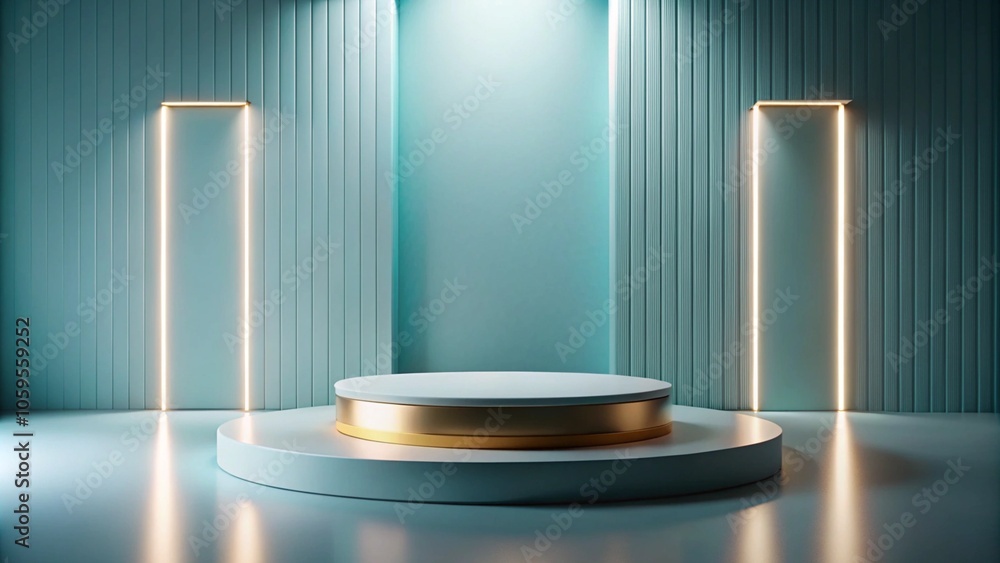 Poster 3d product display podium studio lighting minimalist design closeup of a sleek product display podi