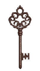 Obraz premium photo of an antique metal key with intricate designs, slightly weathered, ideal for vintage decor themes, transparent background