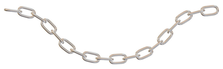 A link of silver chains in a curve.