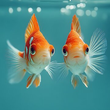 Twin Goldfish Swimming in Clear Water
