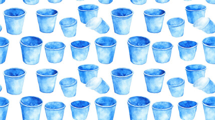 Seamless watercolor pattern of hand drawn blue buckets ideal for playful designs greeting cards birthday invitations and scrapbooking projects