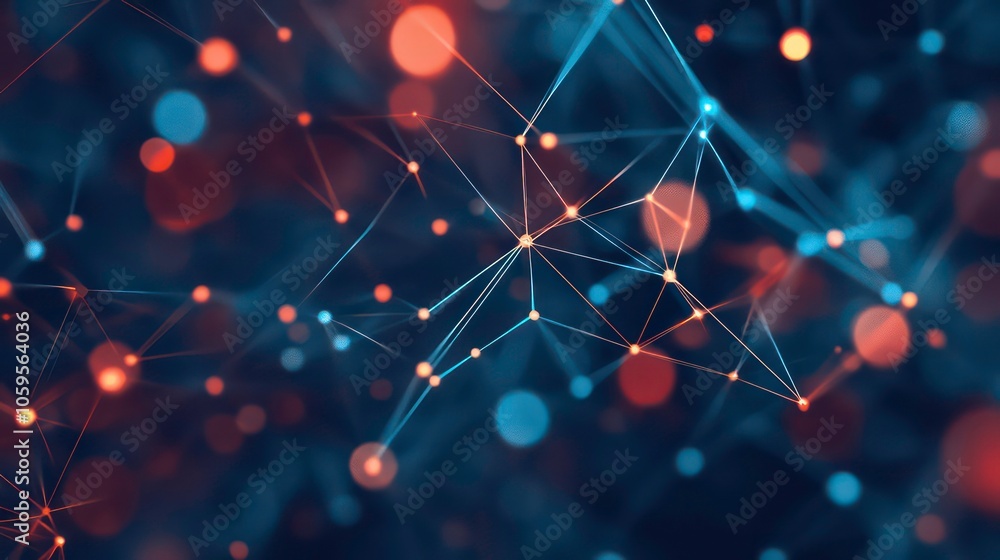Fototapete Abstract digital network with connecting lines and glowing dots.