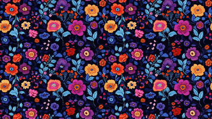 Fototapeta premium Elegant embroidery seamless pattern featuring intricate floral designs on a dark background ideal for fashion textiles and print materials