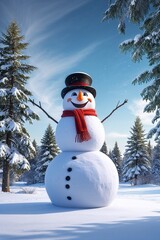 Obraz premium snowman on the snow snowman in the snow Winter Wonderland: A Cheerful Snowman Standing Tall Amidst a Blanket of Fresh Snow