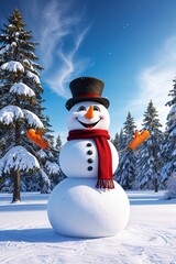 Obraz premium snowman in the snow snowman in the snow Winter Wonderland: A Cheerful Snowman Standing Tall Amidst a Blanket of Fresh Snow