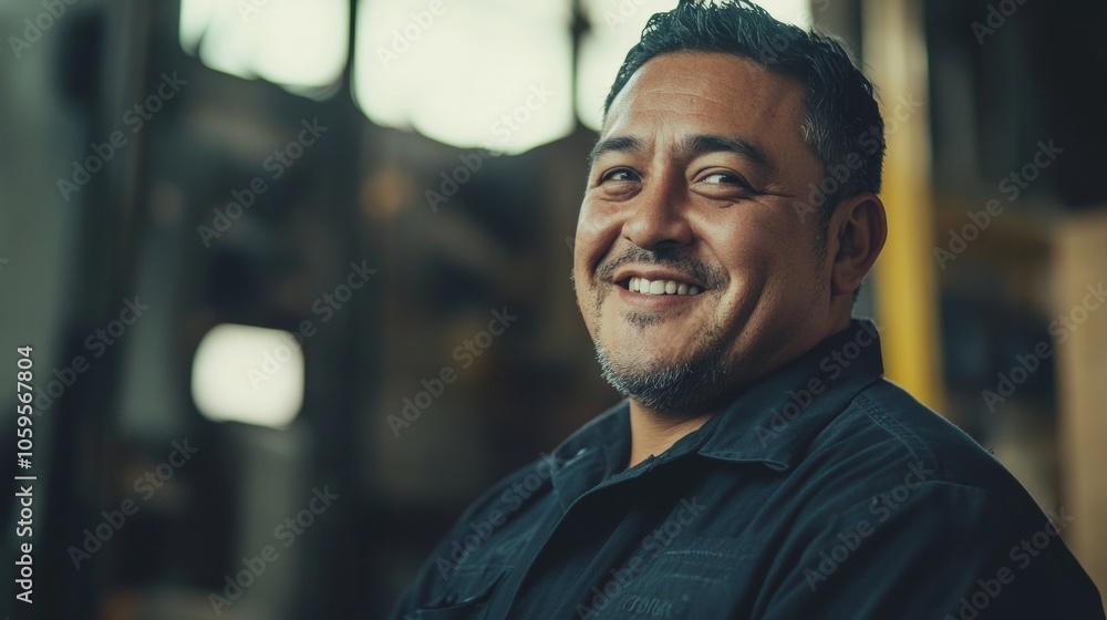 Poster warehouse worker in uniform looking to the side generative ai
