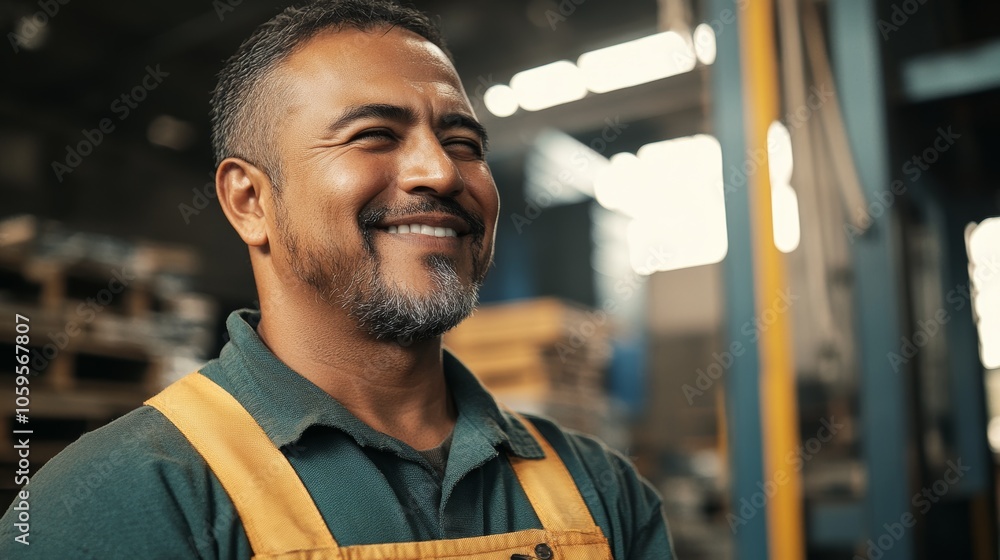 Poster warehouse worker in casual attire looking to the side generative ai