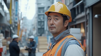 Fototapeta premium Construction Crews Collaborating on Site in Japan Generative AI