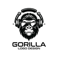 Gorilla Wearing Headphones Vector Logo Design
