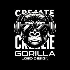 Gorilla Wearing Headphones Vector Logo Design